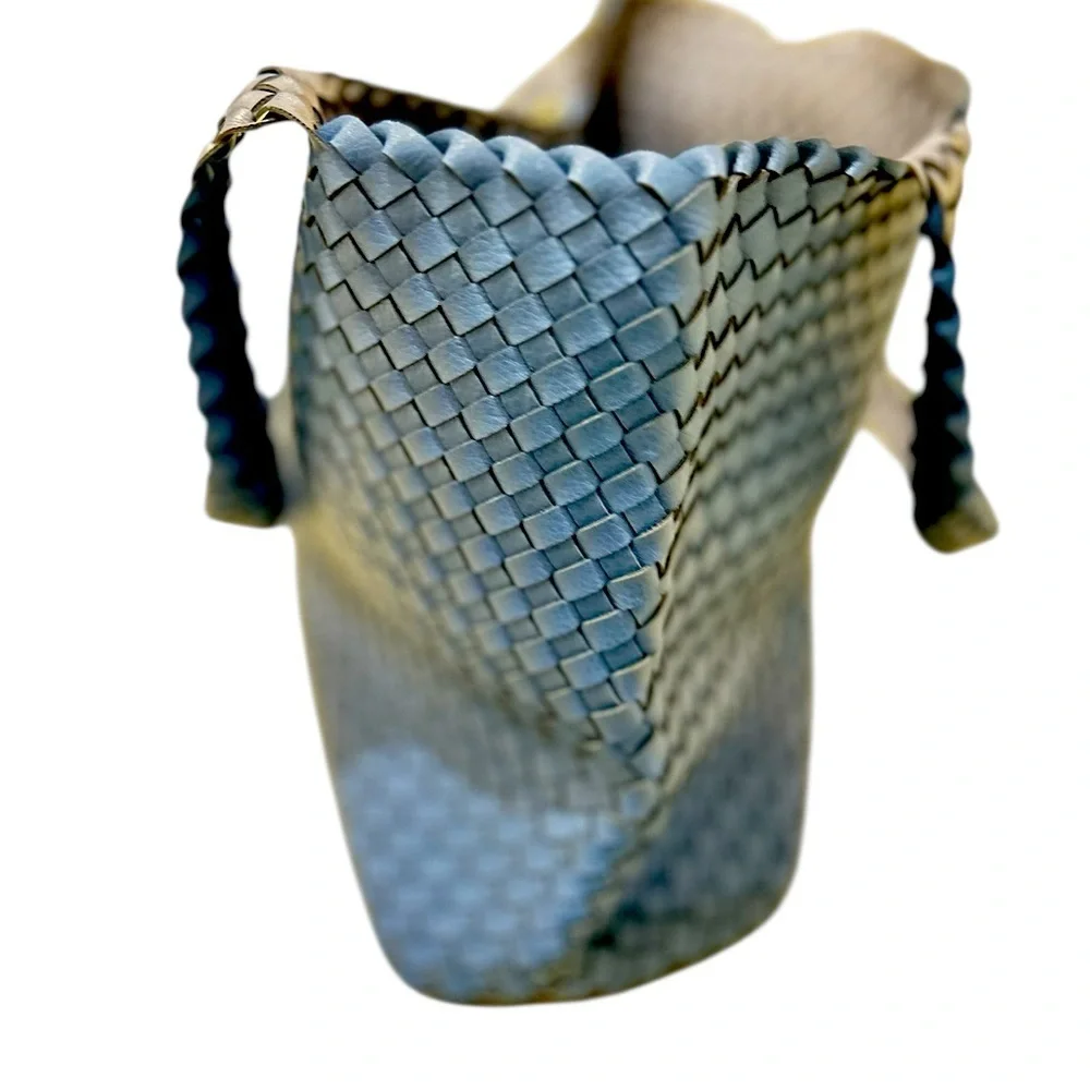 Unbranded reversible denim blue & silver Woven shoulder Tote Bag vegan leather